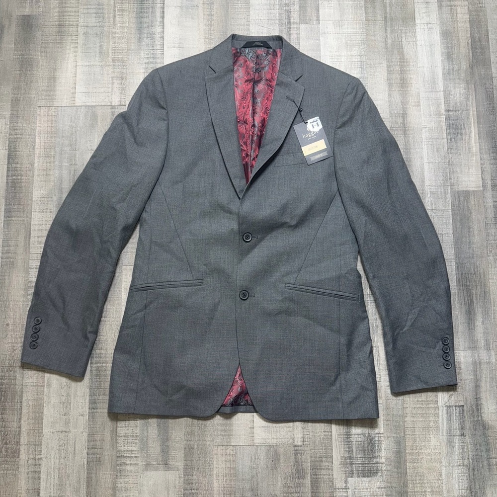 Haggar Collections Mens Slim Fit Blazer Gray Button Sport Coat Paisley 38L NWT